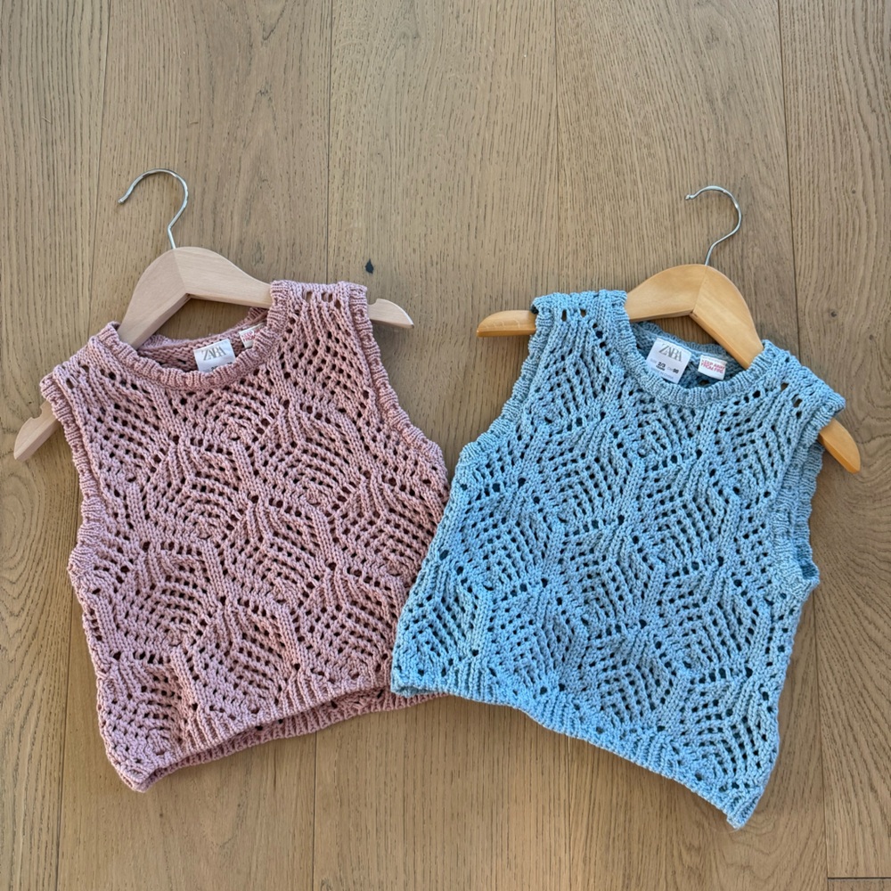 Zara Light Blue and Dusty Pink Crocheted Tops
